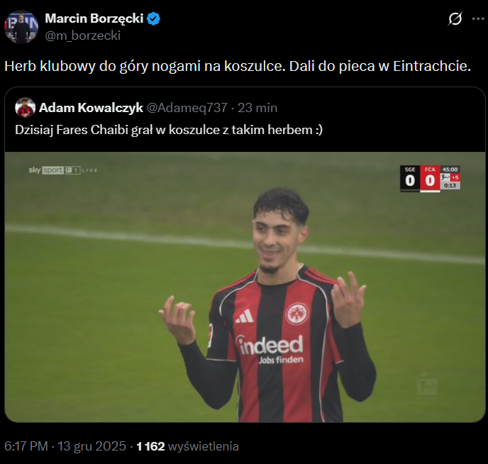 W takiej koszulce swój mecz w Bundeslidze rozgrywał piłkarz Eintrachtu xD